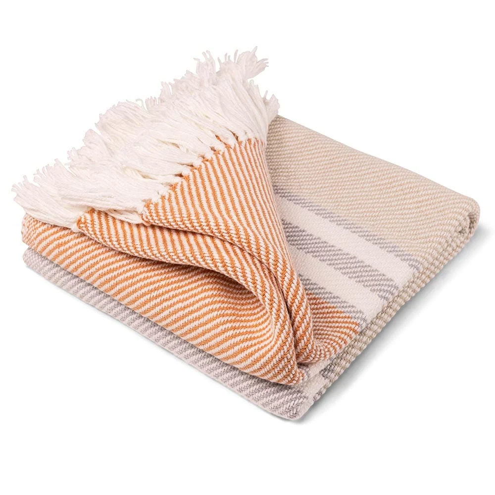 Allagash Cotton Throw - Oyster/Dove Gray/Bittersweet - Image 2