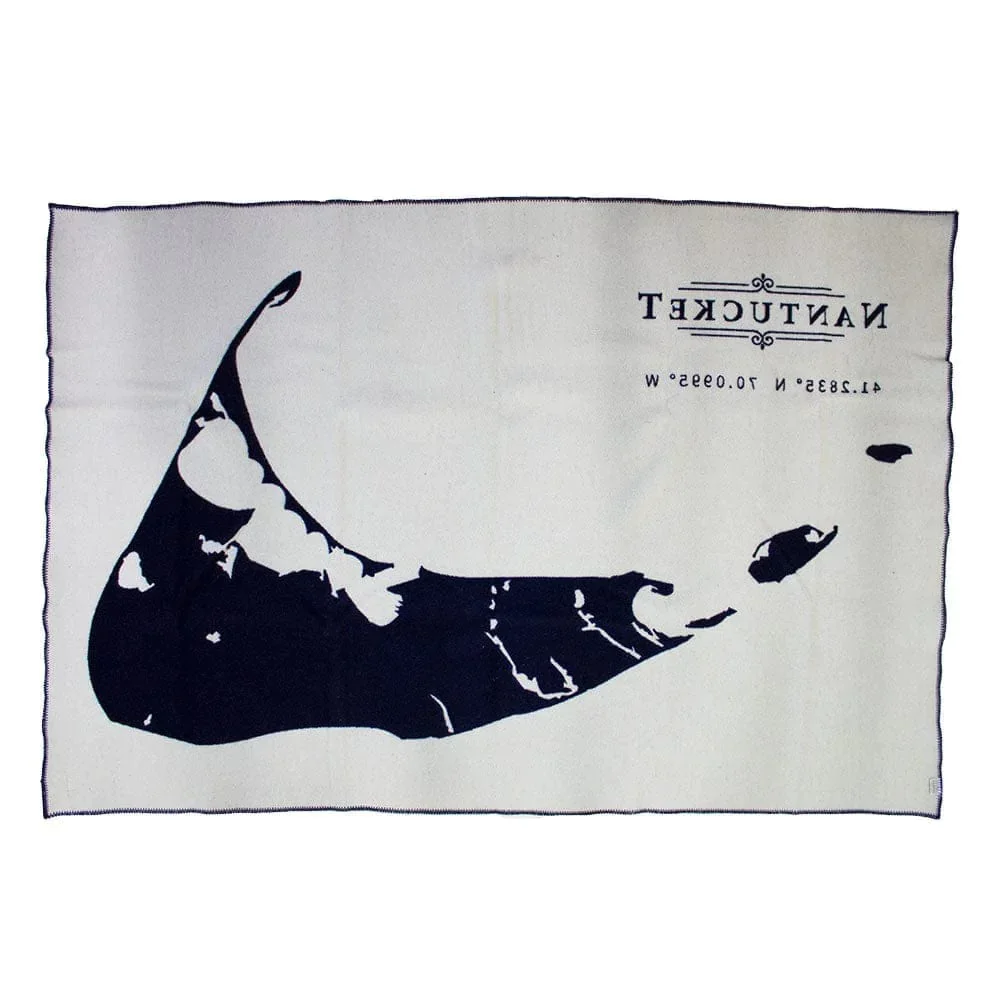 Factory Second Nantucket Map Navy Wool Throw Blanket - Image 4