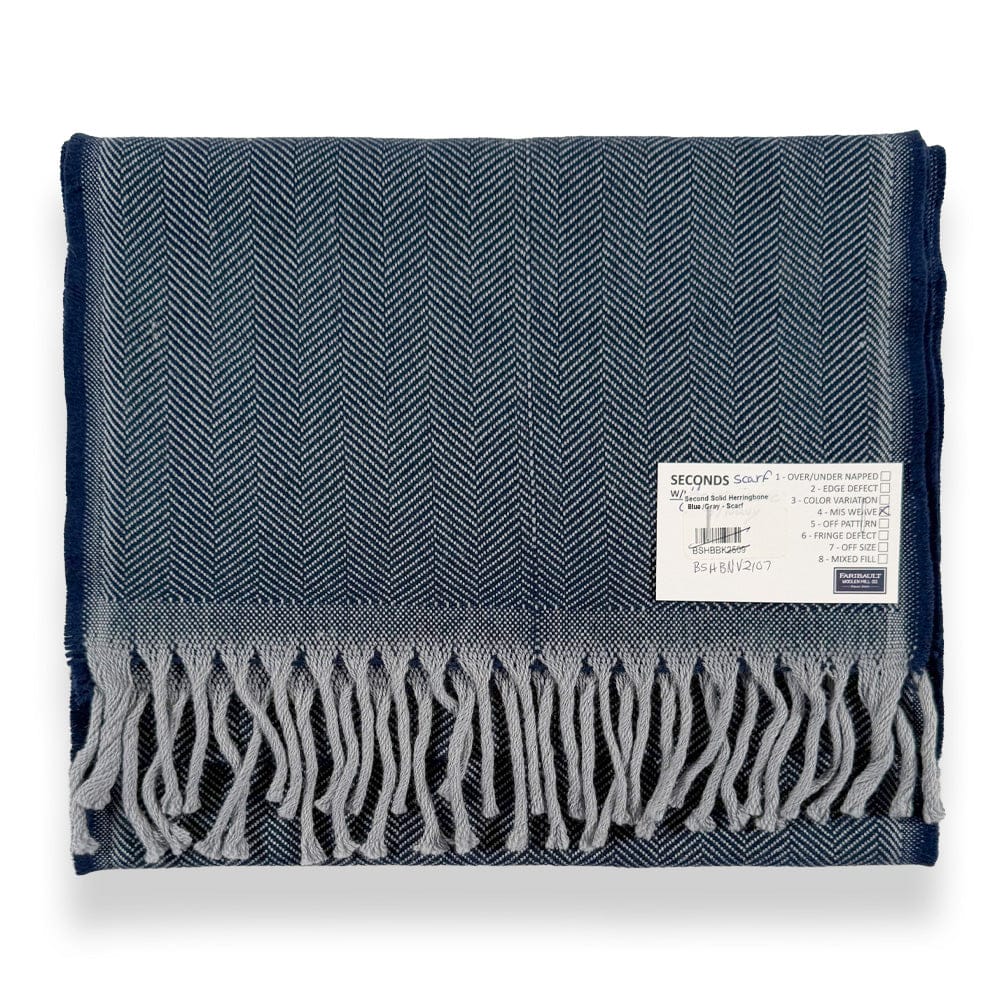 Factory Second Solid Herringbone Wool Scarf - Gray/Navy