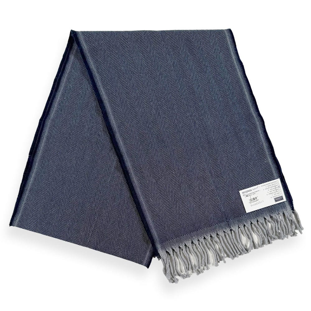 Factory Second Solid Herringbone Wool Scarf - Gray/Navy - Image 2