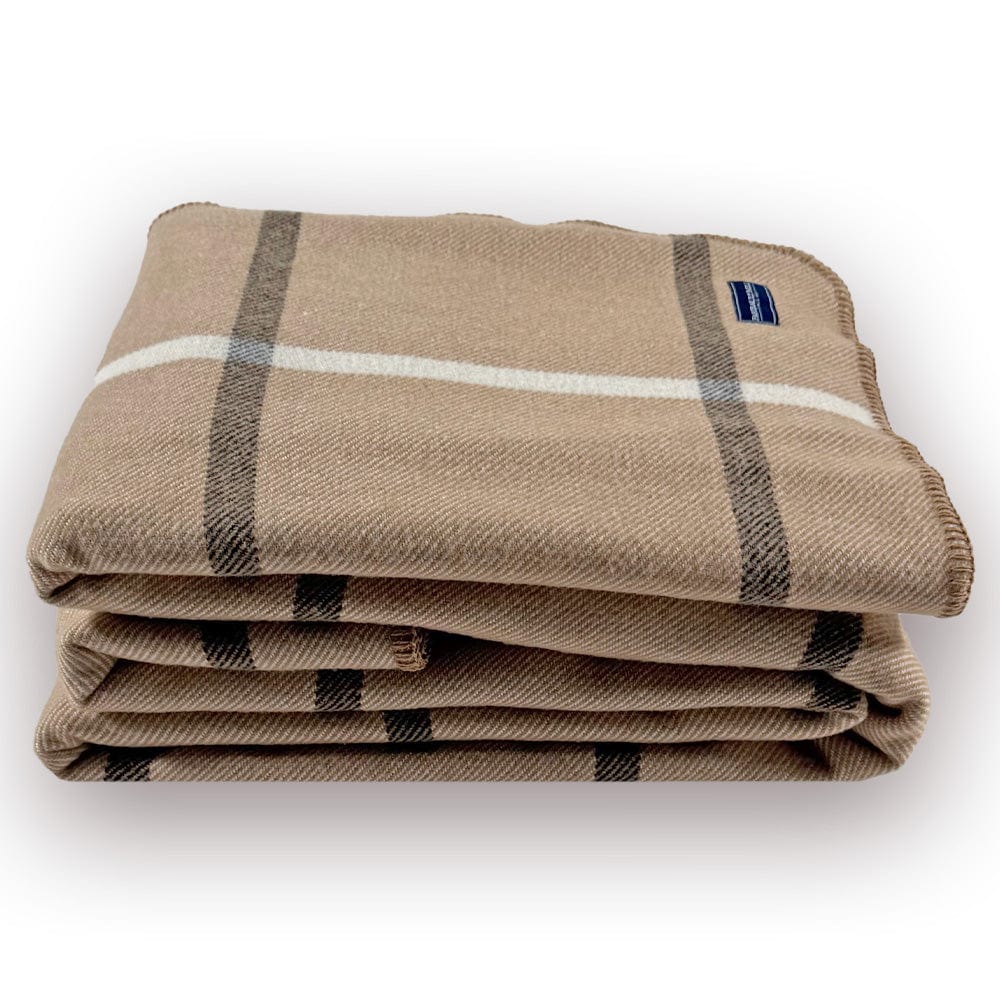 Factory Second Windowpane Plaid Wool Blanket - Beige - Image 3