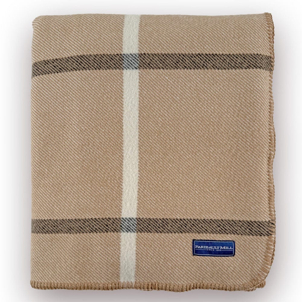 Factory Second Windowpane Plaid Wool Blanket - Beige - Image 4