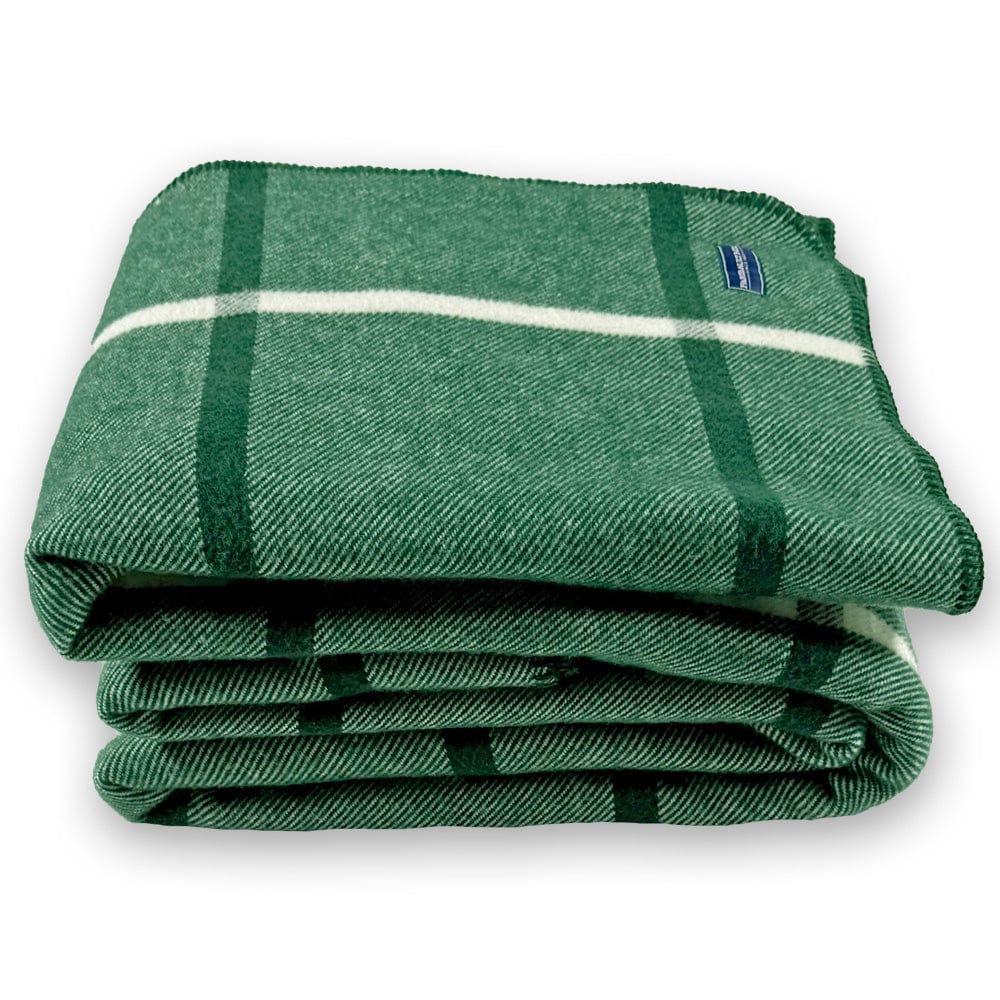 Factory Second Windowpane Plaid Wool Blanket - Forest Green - Image 3