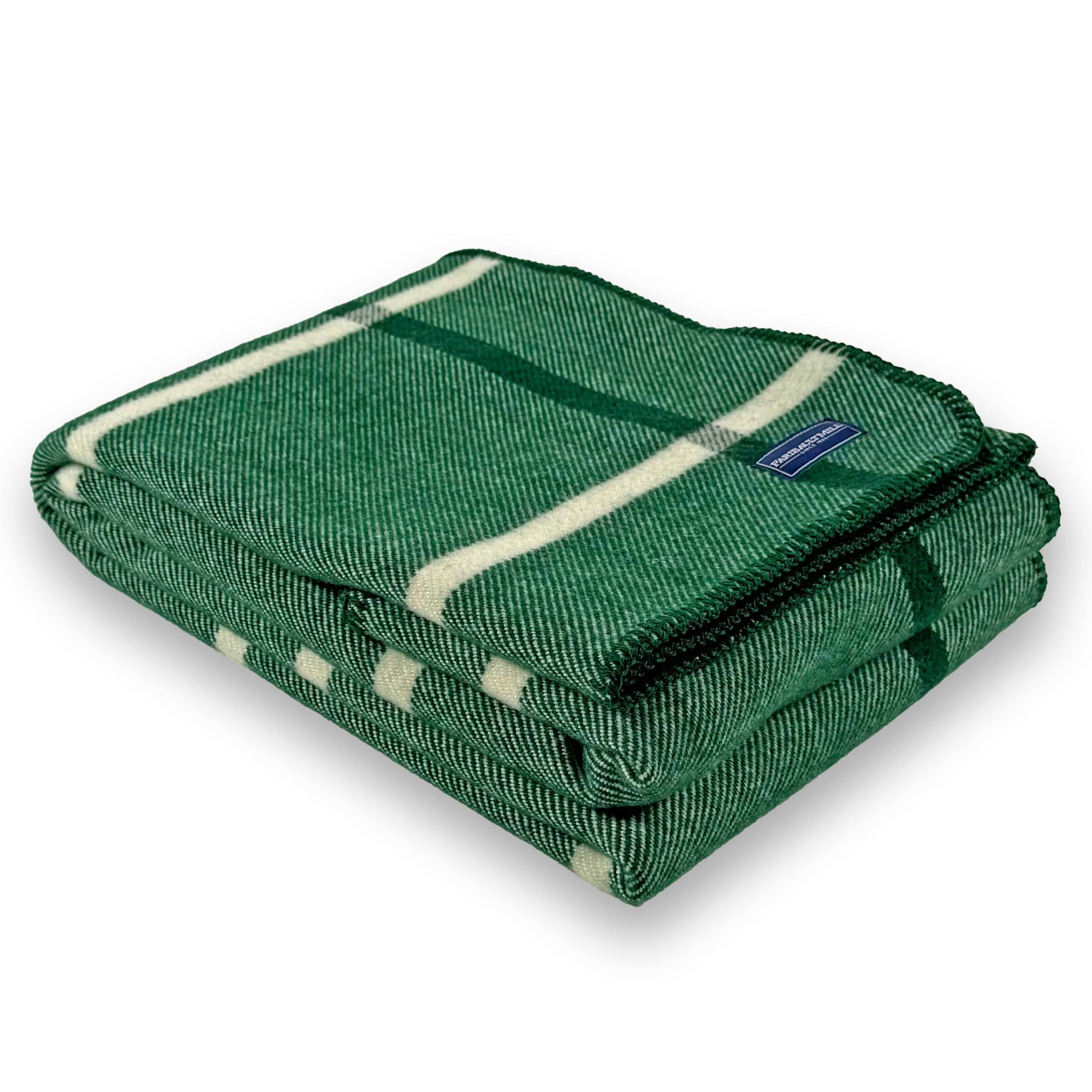 Factory Second Windowpane Plaid Wool Throw - Forest Green
