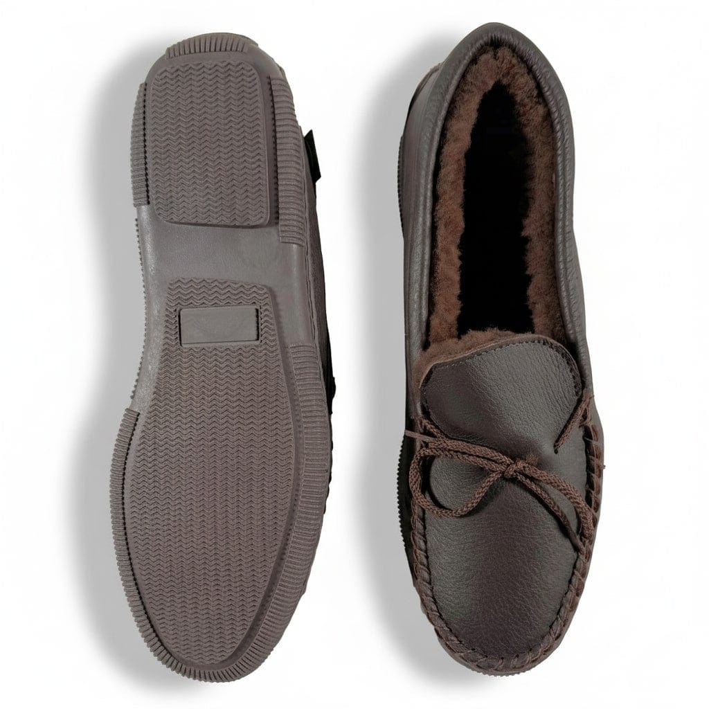 Footskins Men's Premium Rubber Sole Sheepskin Slippers - Brown - Image 3