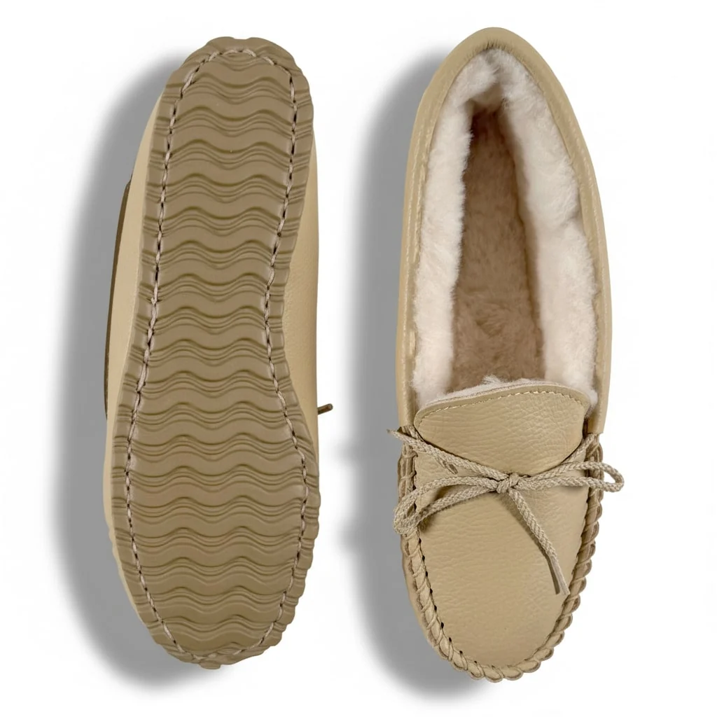 Footskins Women's Cushion-Flex Sole Sheepskin Slippers - Creme - Image 3