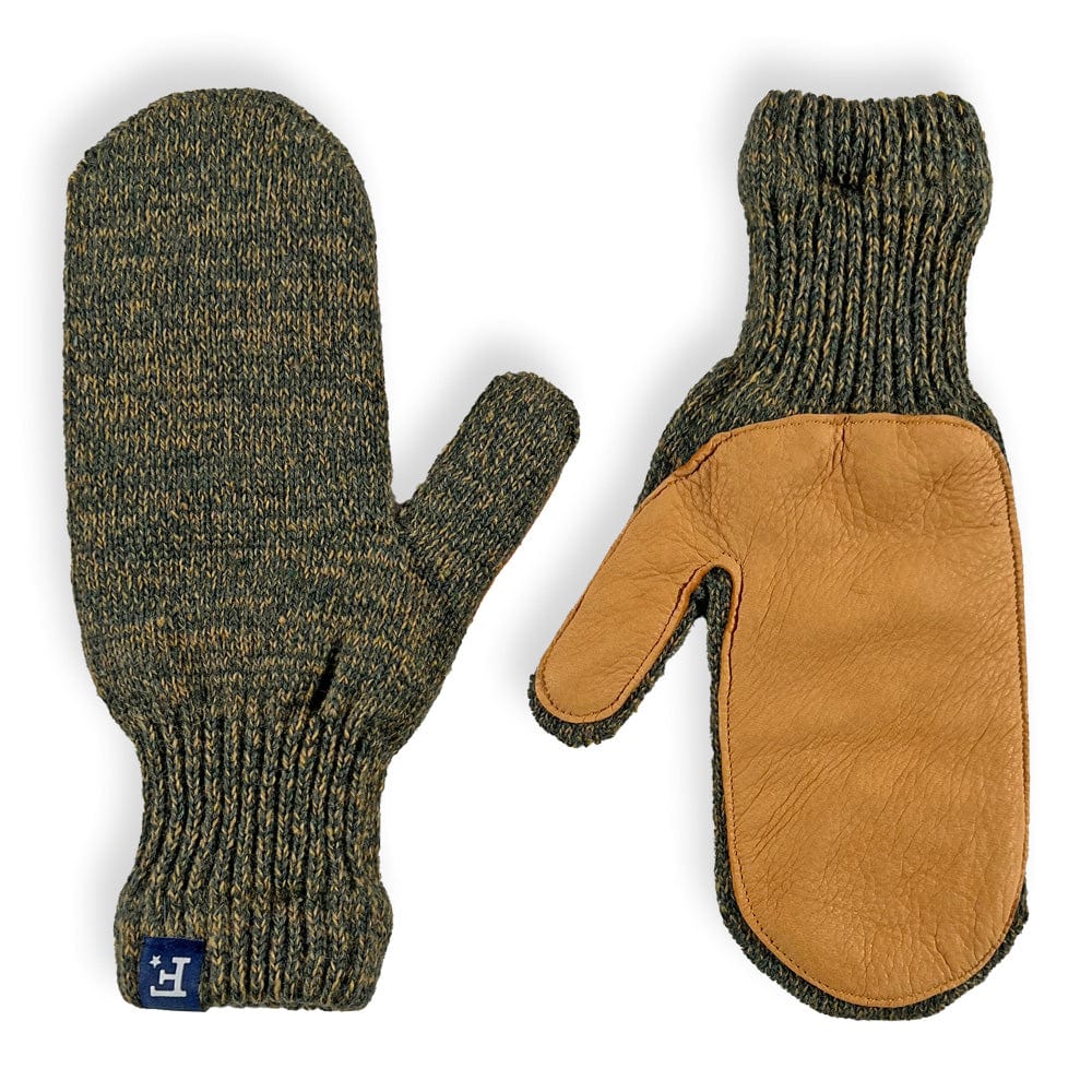 Mittens with Leather - Olive