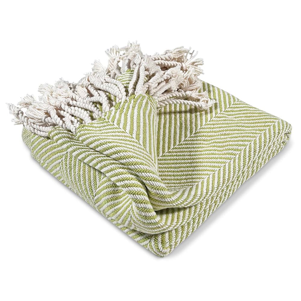Monhegan Cotton Throw With Fringe - Apple Green - Image 3