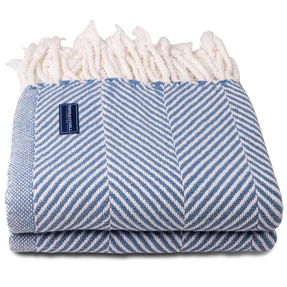 Monhegan Cotton Throw With Fringe - Denim - Image 3