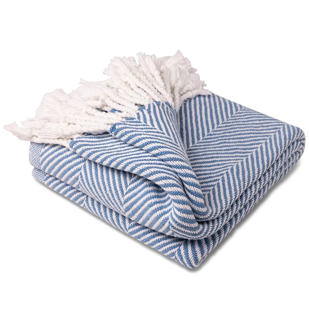 Monhegan Cotton Throw With Fringe - Denim - Image 4