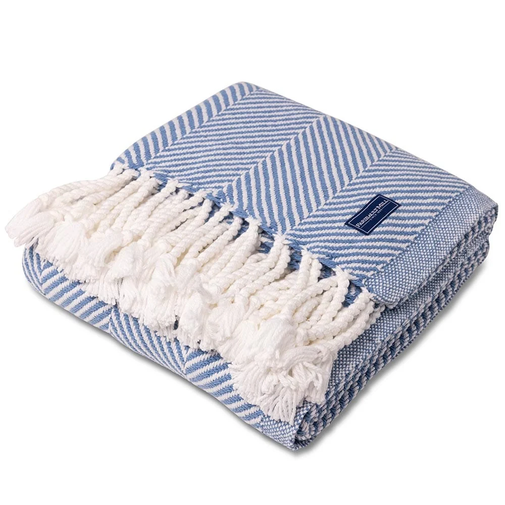 Monhegan Cotton Throw With Fringe - Denim - Image 5