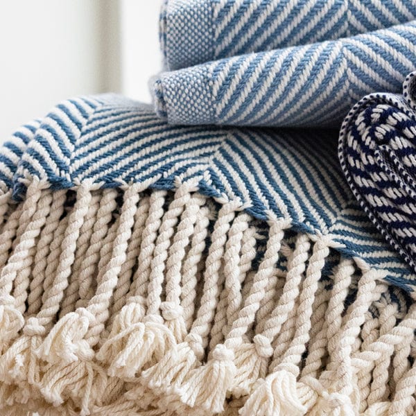 Monhegan Cotton Throw With Fringe - Indigo - Image 2