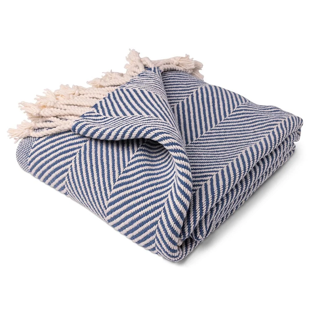 Monhegan Cotton Throw With Fringe - Indigo - Image 4
