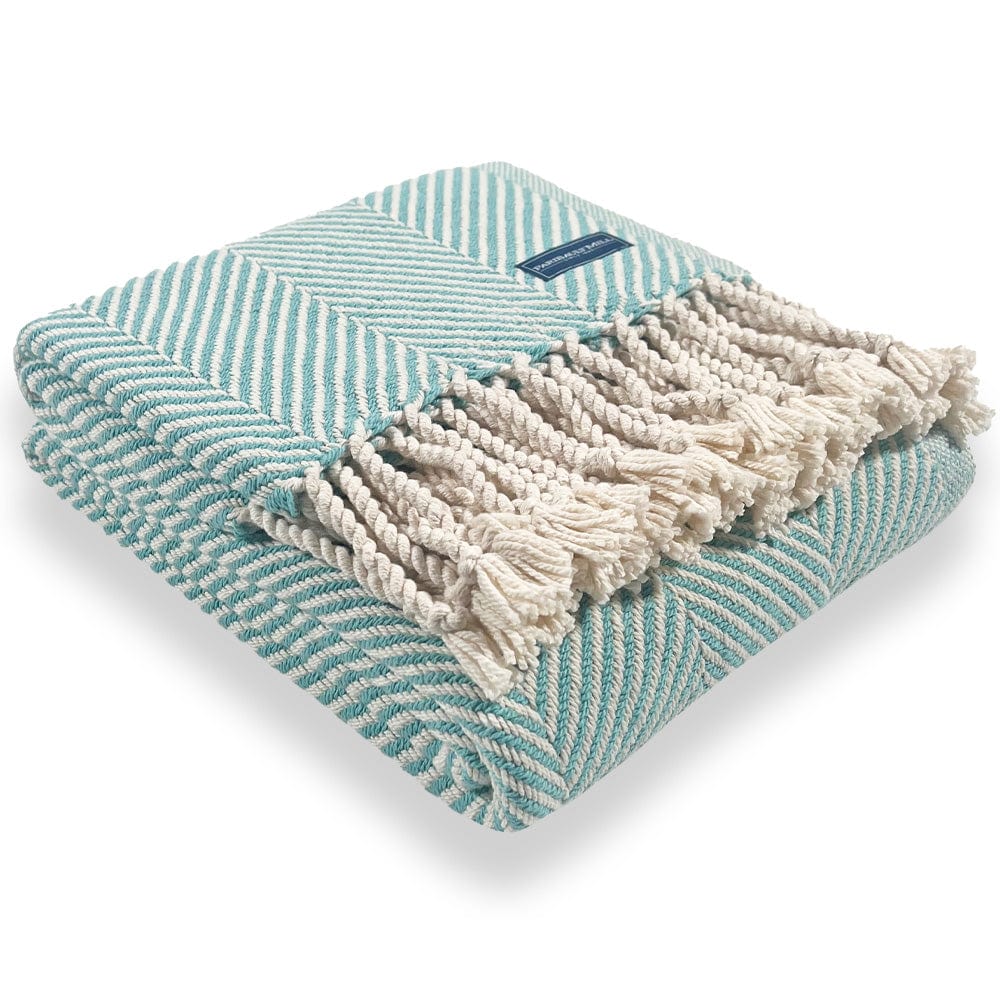 Monhegan Cotton Throw With Fringe - Island Blue - Image 4
