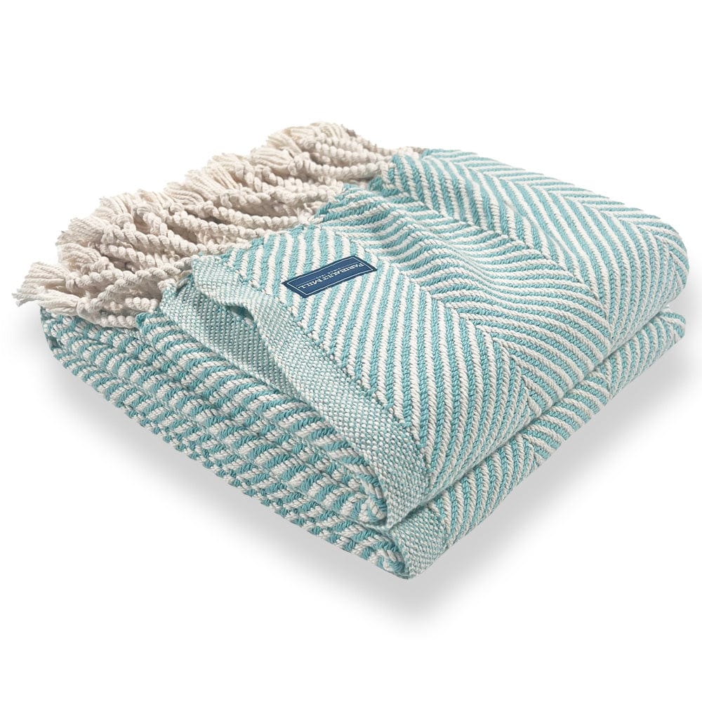 Monhegan Cotton Throw With Fringe - Island Blue - Image 5