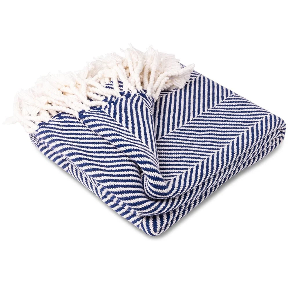 Monhegan Cotton Throw With Fringe - Navy - Image 2