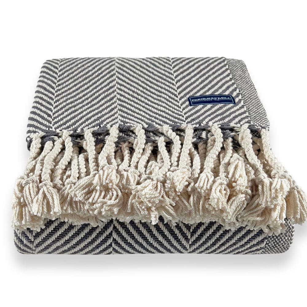 Monhegan Cotton Throw With Fringe - Slate - Image 3