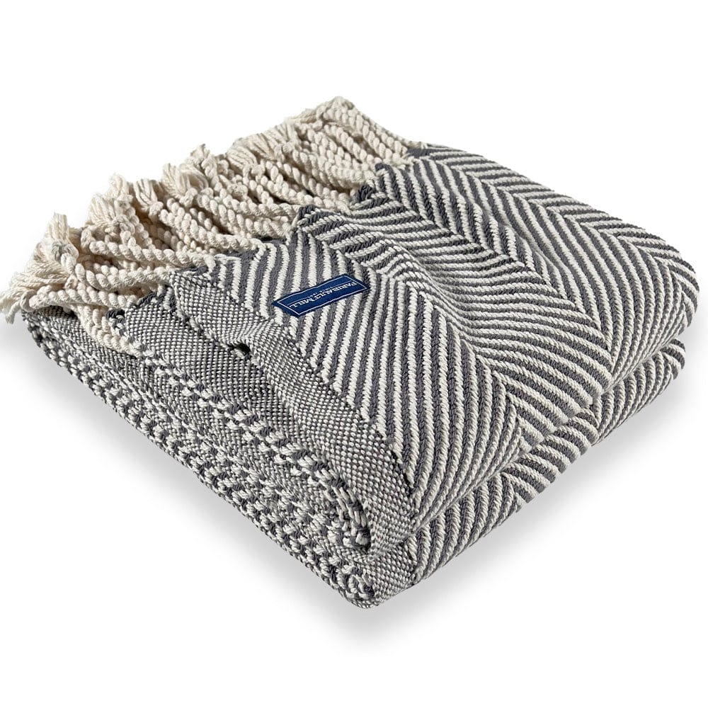 Monhegan Cotton Throw With Fringe - Slate - Image 6