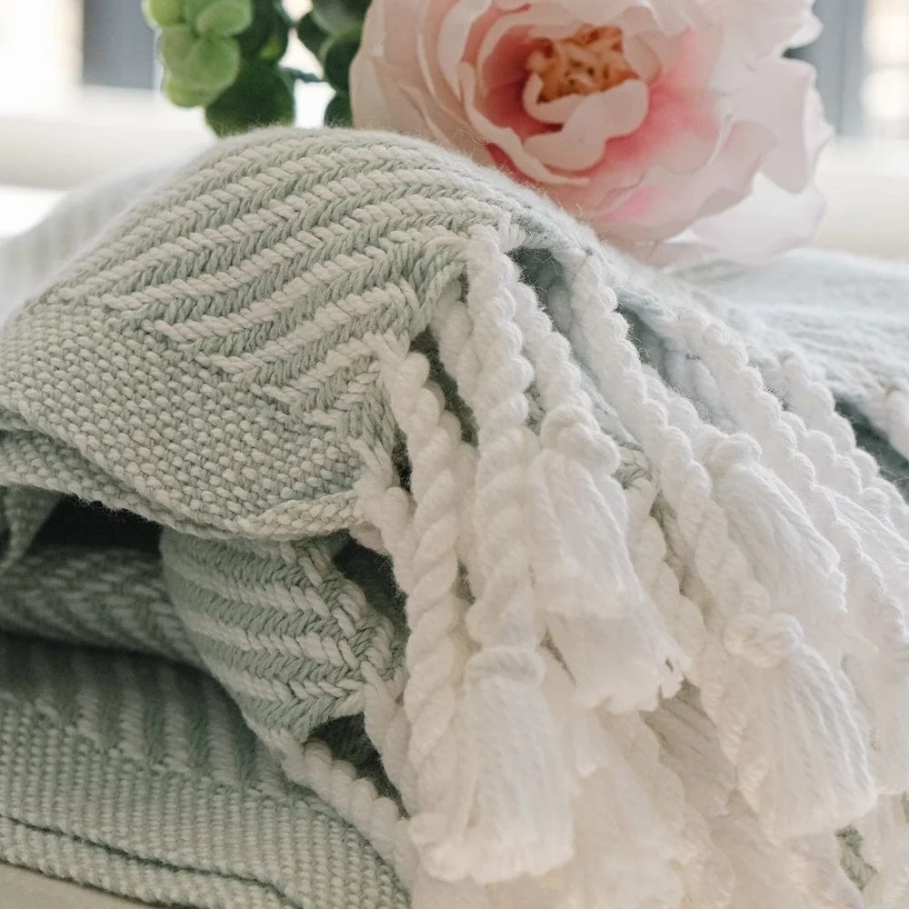 Monhegan Cotton Throw With Fringe - Surf - Image 2