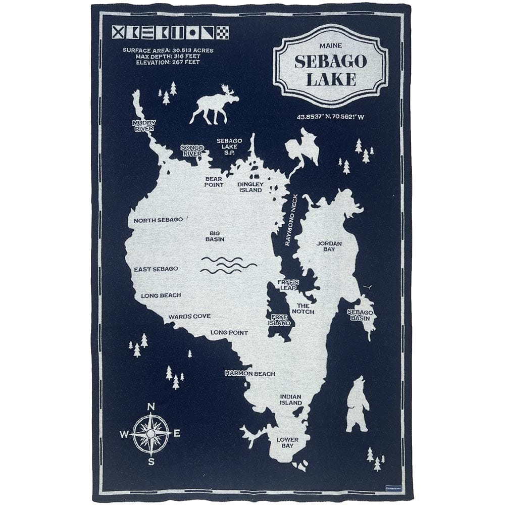 Sebago Lake Map Wool Throw Blanket